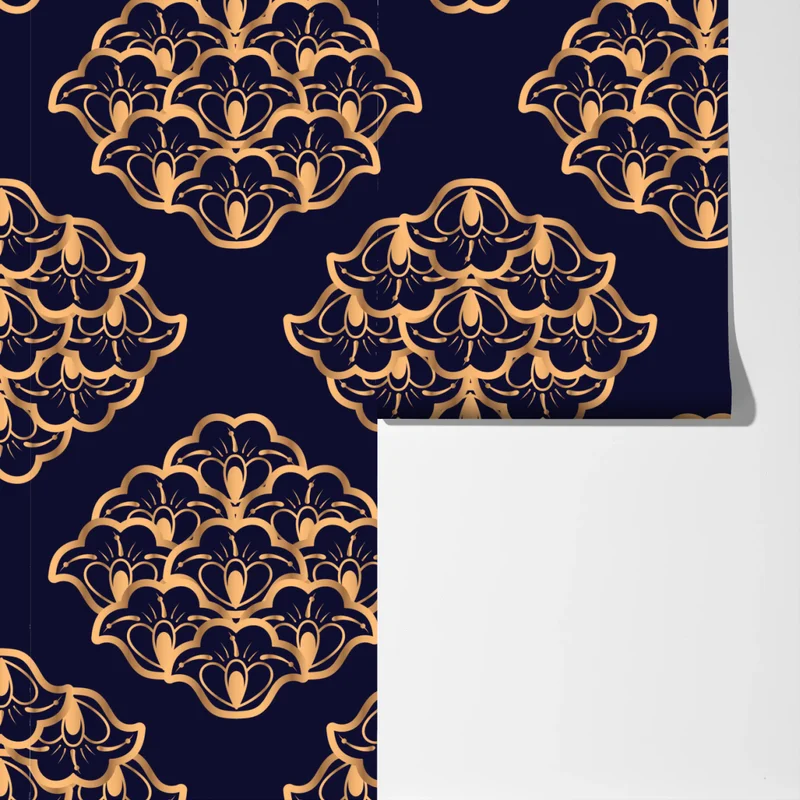 Fototapete goldenes damastmuster auf marineblauem hintergrund Fototapete goldenes damastmuster auf marineblauem hintergrund