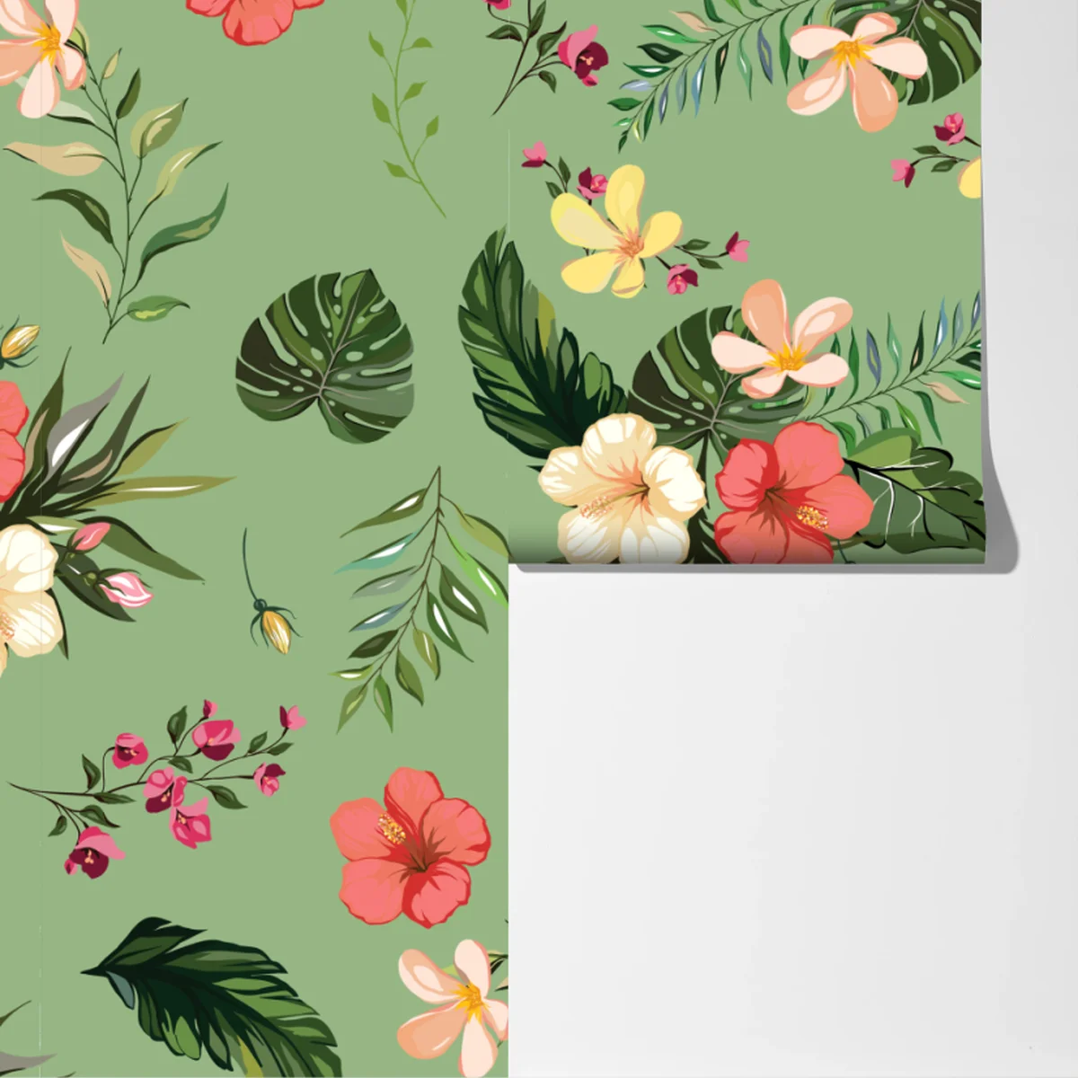 Fototapeta zielony tropikalny wzór hibiskusa Fototapeta zielony tropikalny wzór hibiskusa