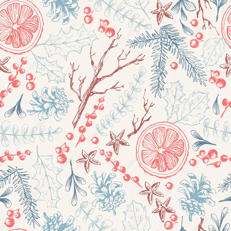 Türaufkleber handgezeichnetes winterliches botanisches muster Türaufkleber handgezeichnetes winterliches botanisches muster