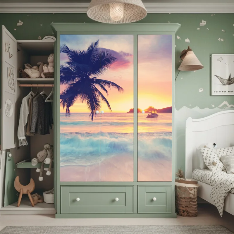 Schrankaufkleber tropischer pastellsonnenuntergang am meer Schrankaufkleber tropischer pastellsonnenuntergang am meer