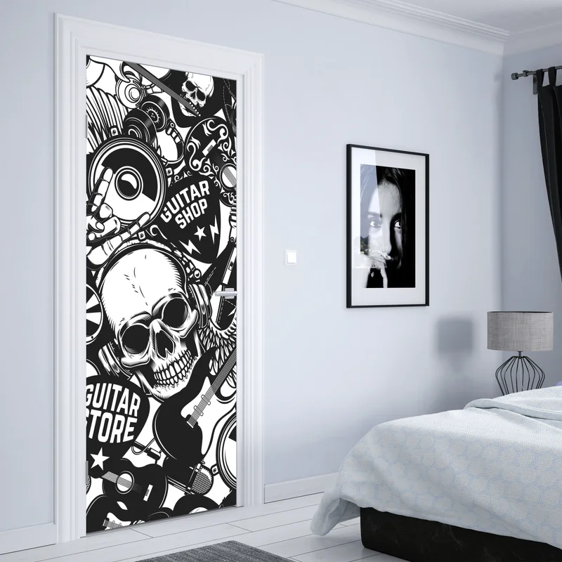 Türaufkleber rock-collage mit schädel und gitarre