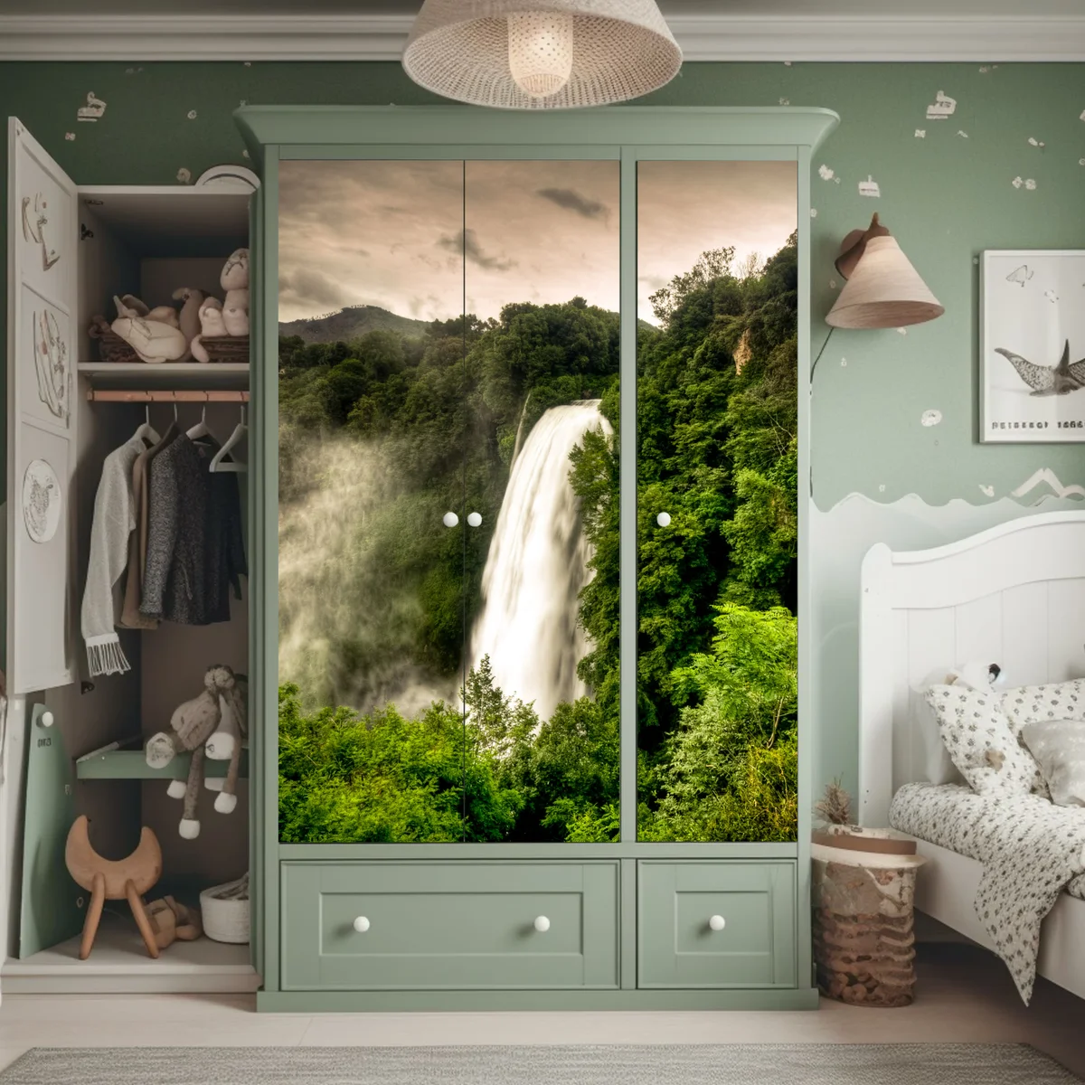 Schrankaufkleber Marmore wasserfall in Umbrien: neblige grüne landschaft Schrankaufkleber Marmore wasserfall in Umbrien: neblige grüne landschaft