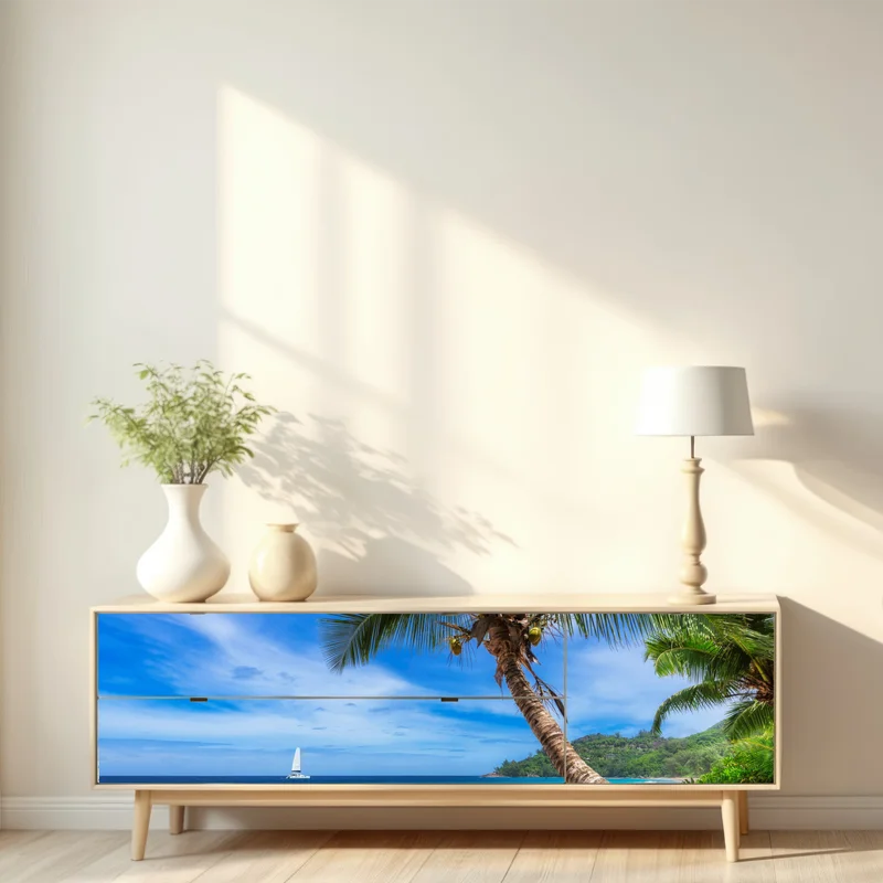 Repositionierbarer Aufkleber tropischer strand mit palme