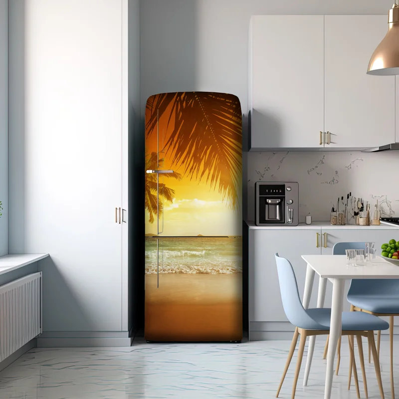 Kühlschrankaufkleber goldener sonnenuntergang an einem strand in der Karibik