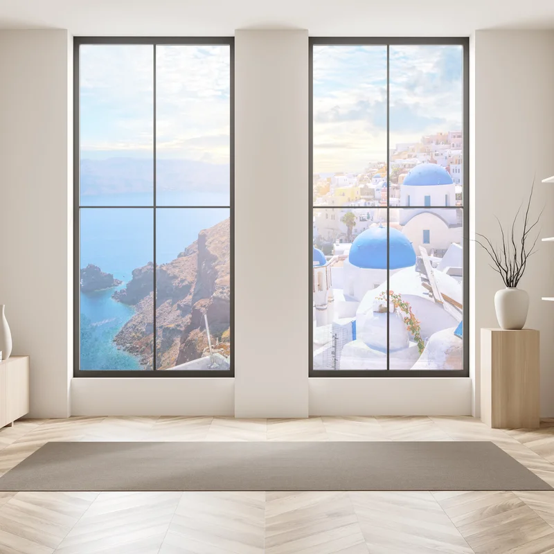 Fensteraufkleber sonniges Oia auf der caldera von Santorini