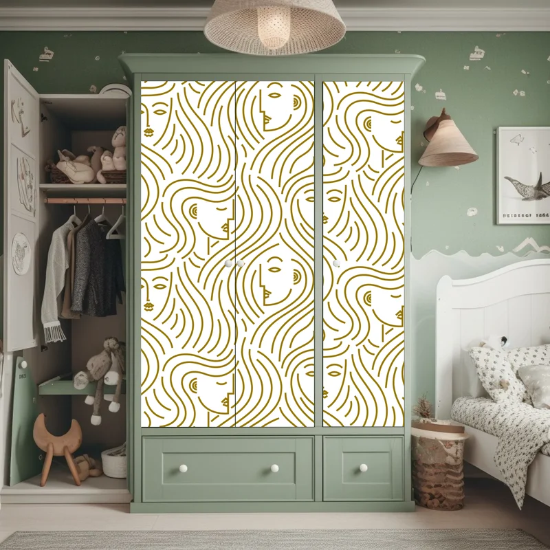 Schrankaufkleber goldene fließende gesichter nahtloses muster