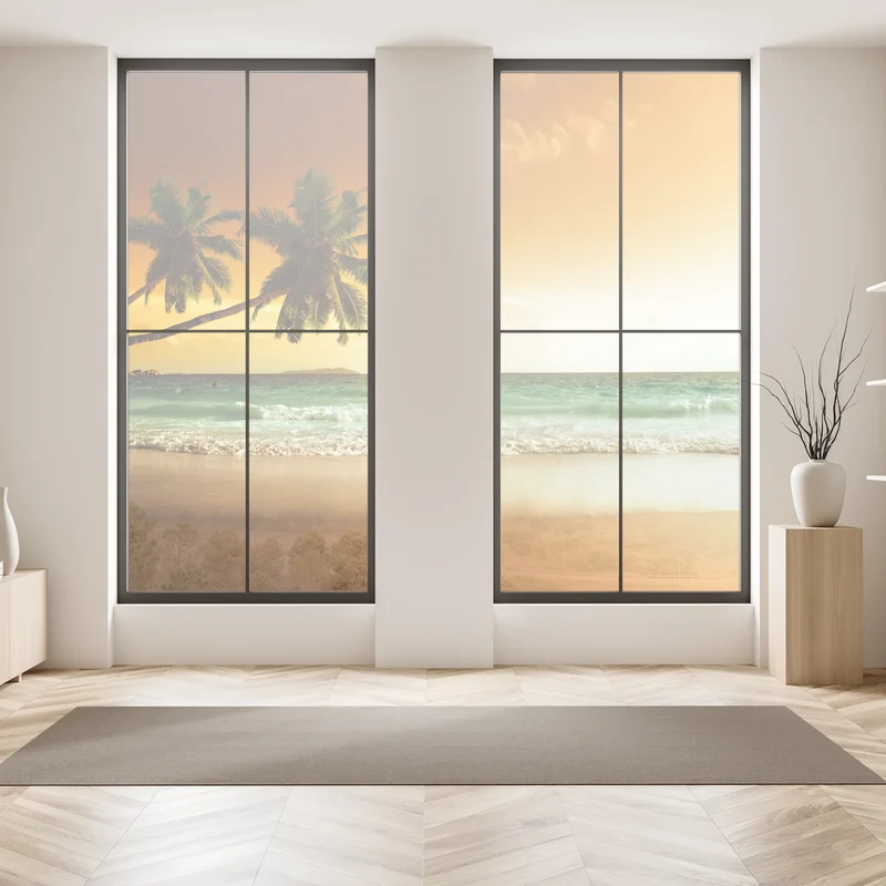 Fensteraufkleber karibischer sonnenuntergang am strand mit palmen