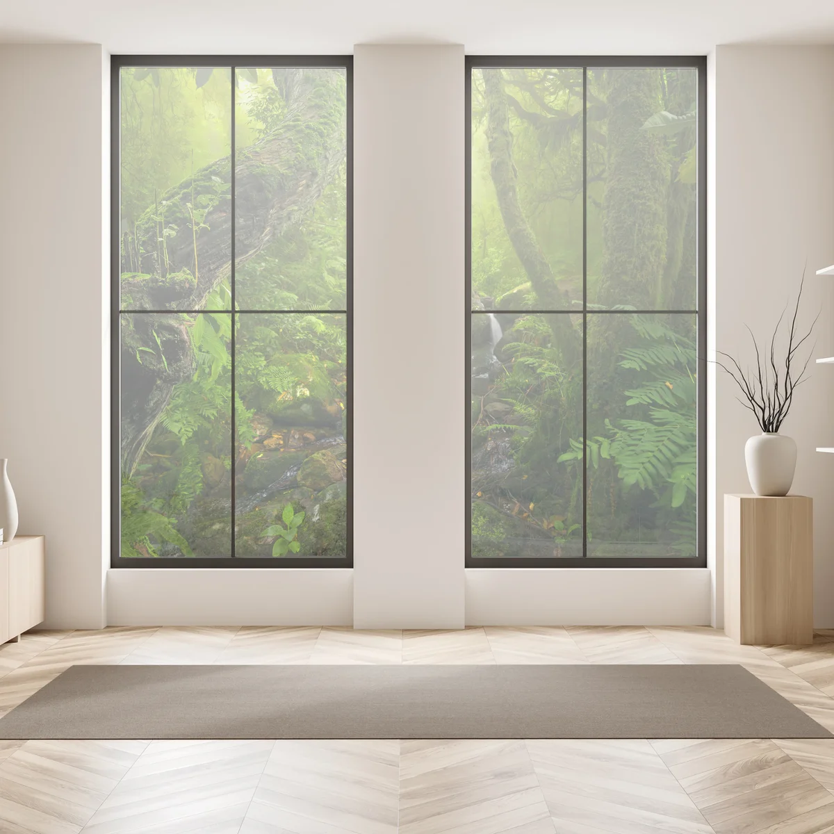 Fensteraufkleber üppiger grüner wald mit bach Fensteraufkleber üppiger grüner wald mit bach