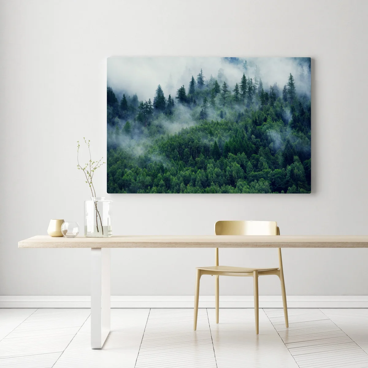 Leinwandbild nebliger grüner wald Leinwandbild nebliger grüner wald