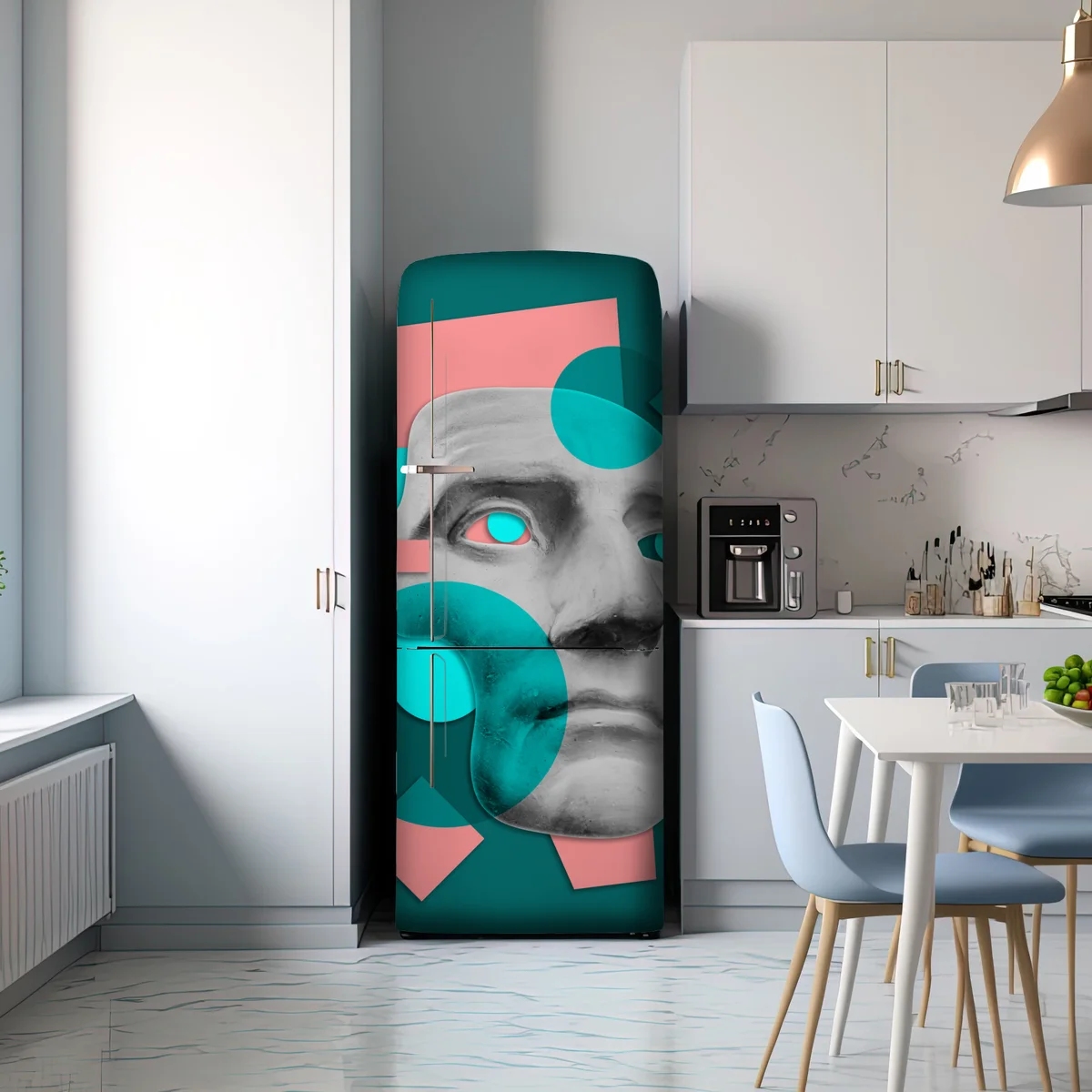 Kühlschrankaufkleber abstrakte klassische maske in türkis und rosa Kühlschrankaufkleber abstrakte klassische maske in türkis und rosa