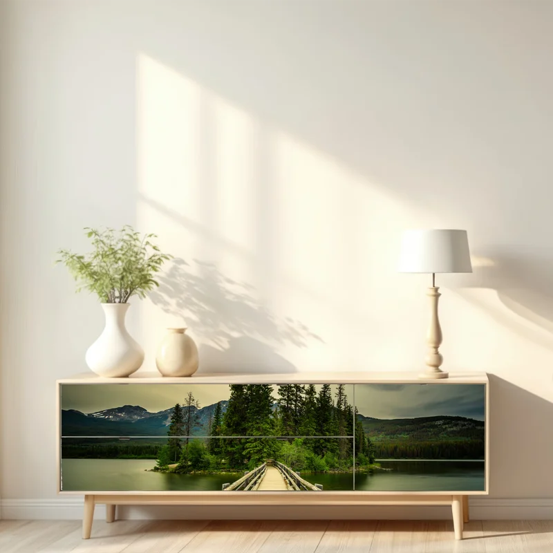 Repositionierbarer Aufkleber abendlicher weg zur Pyramid Island, Jasper National Park