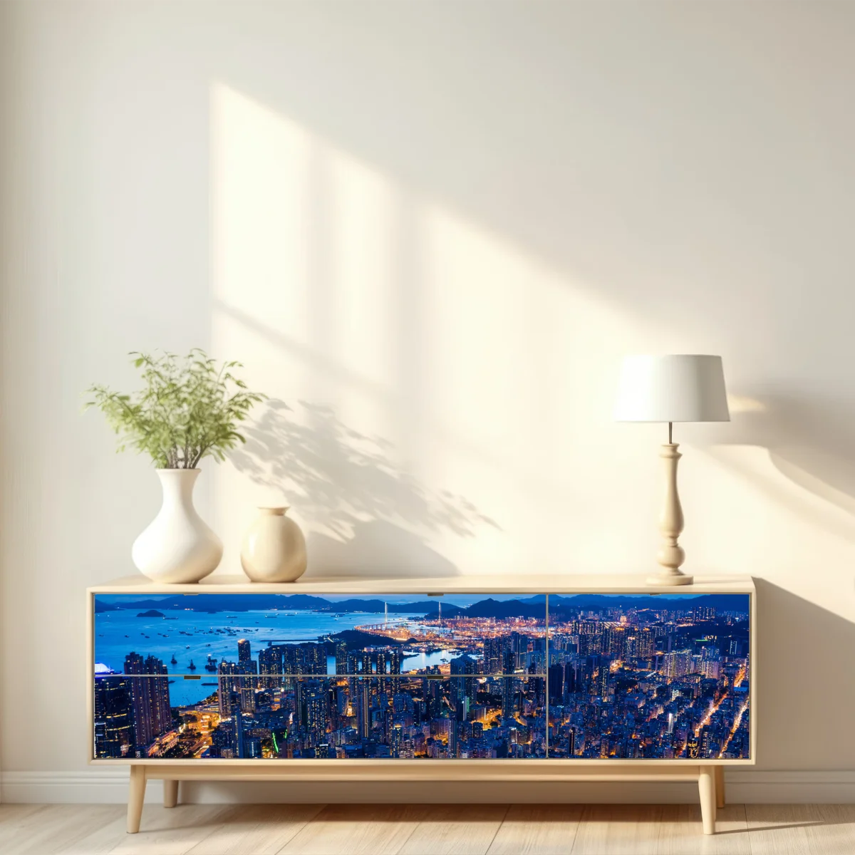 Repositionierbarer Aufkleber Hongkong skyline über Mong Kok bei dämmerung Repositionierbarer Aufkleber Hongkong skyline über Mong Kok bei dämmerung