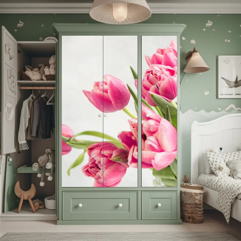 Schrankaufkleber eleganter strauß rosa tulpen