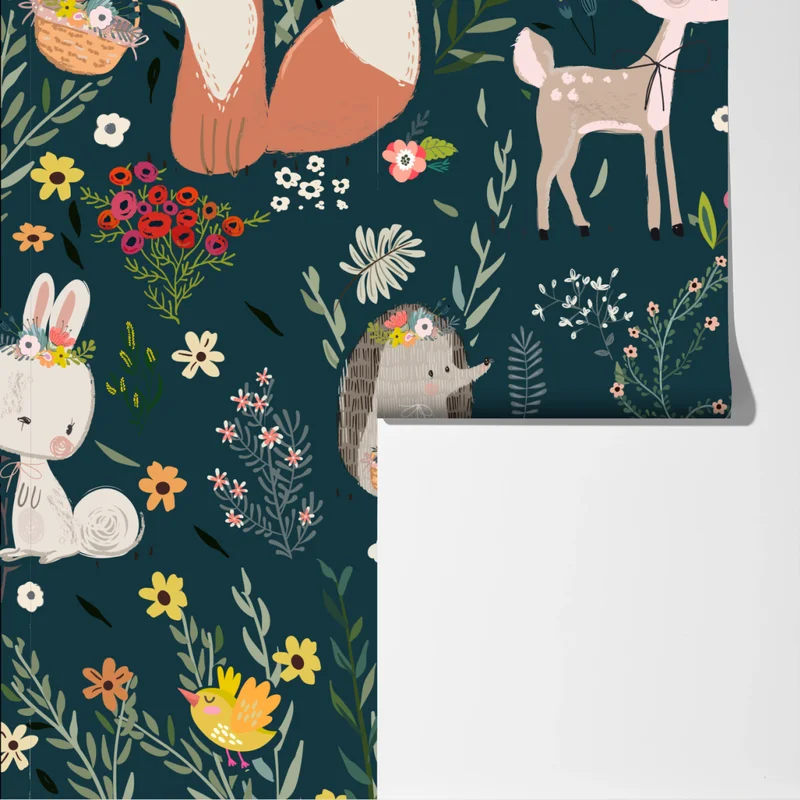 Fototapete waldfreunde blumenmuster fürs kinderzimmer Fototapete waldfreunde blumenmuster fürs kinderzimmer