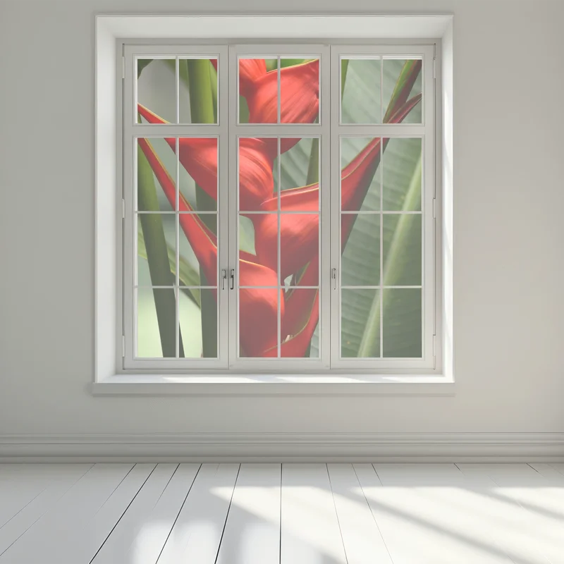 Fensteraufkleber leuchtende rote heliconia blüte