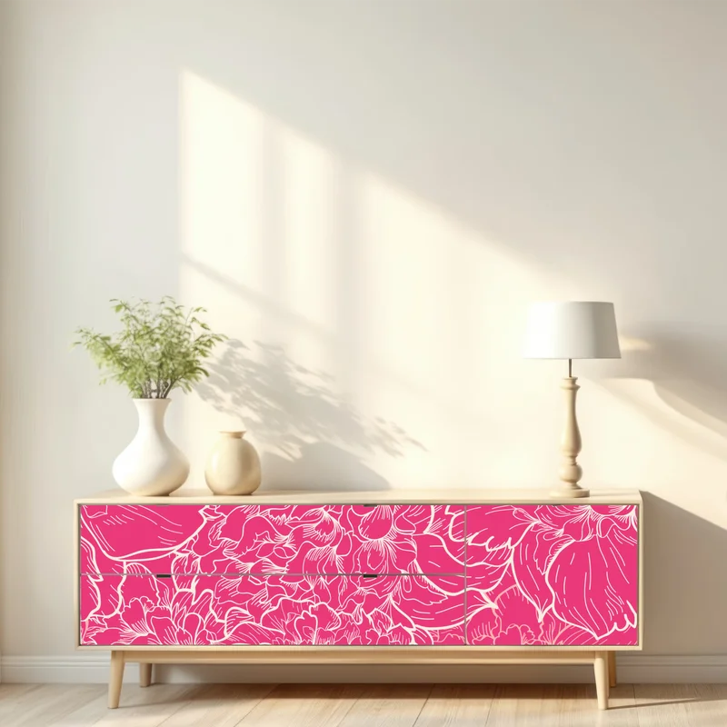 Repositionierbarer Aufkleber leuchtendes rosa pfingstrosenmuster