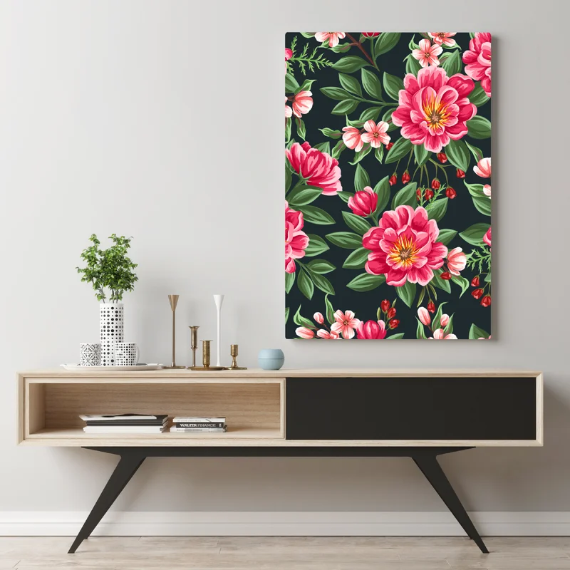 Leinwandbild rosa aquarell blumenmuster auf dunklem hintergrund Leinwandbild rosa aquarell blumenmuster auf dunklem hintergrund