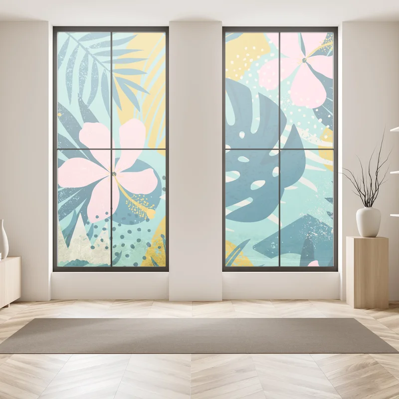 Fensteraufkleber tropische blätter und blüten