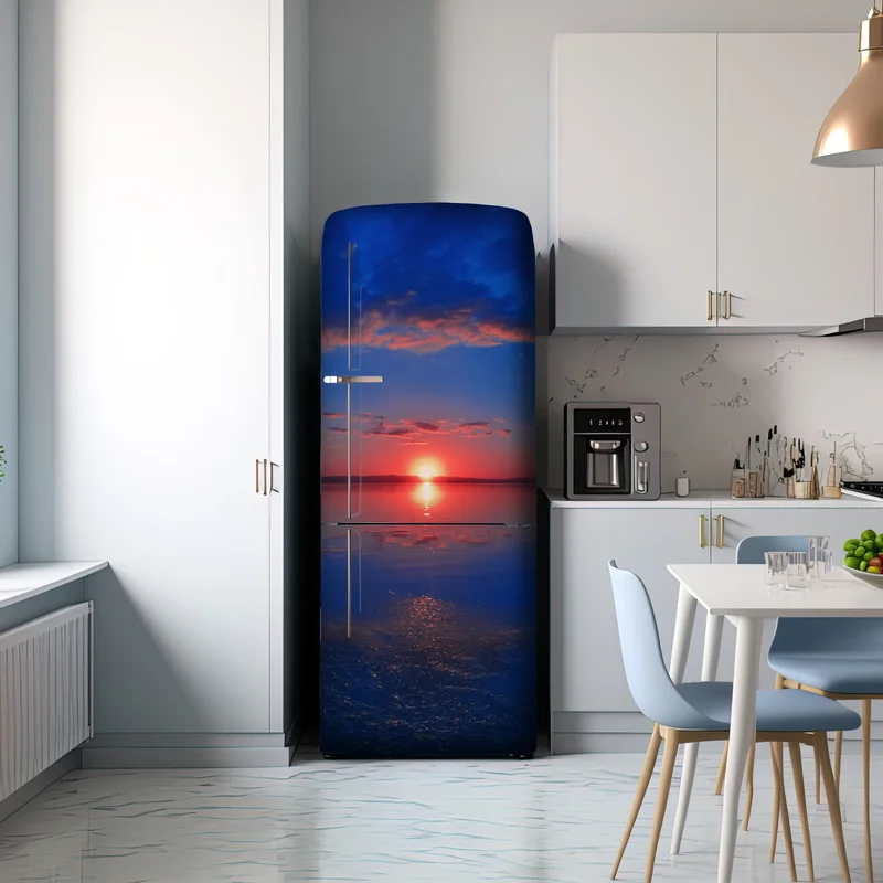 Kühlschrankaufkleber sonnenuntergang über ruhigem meer mit lebendiger spiegelung