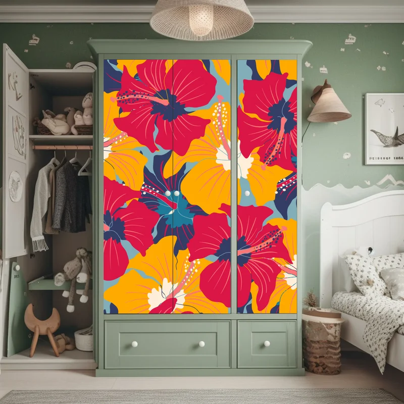 Schrankaufkleber lebhaftes hibiskusmuster