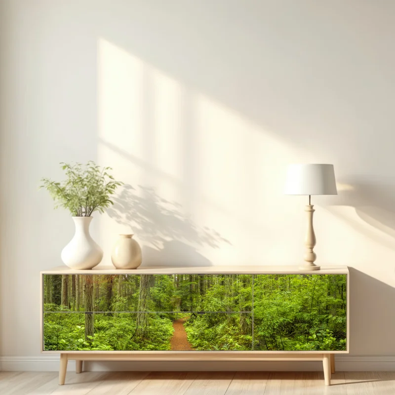 Repositionierbarer Aufkleber friedlicher waldpfad