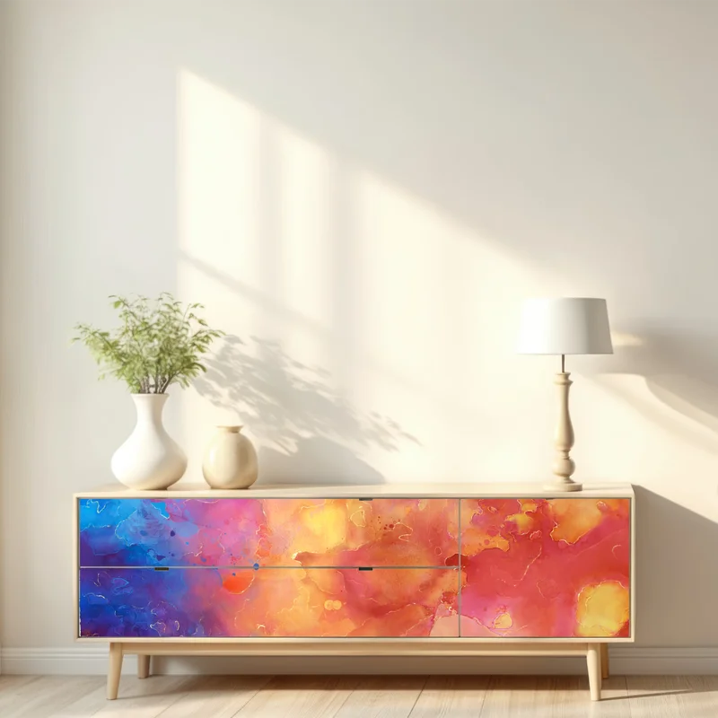 Repositionierbarer Aufkleber lebhafte aquarell-abstraktion in warmen tönen