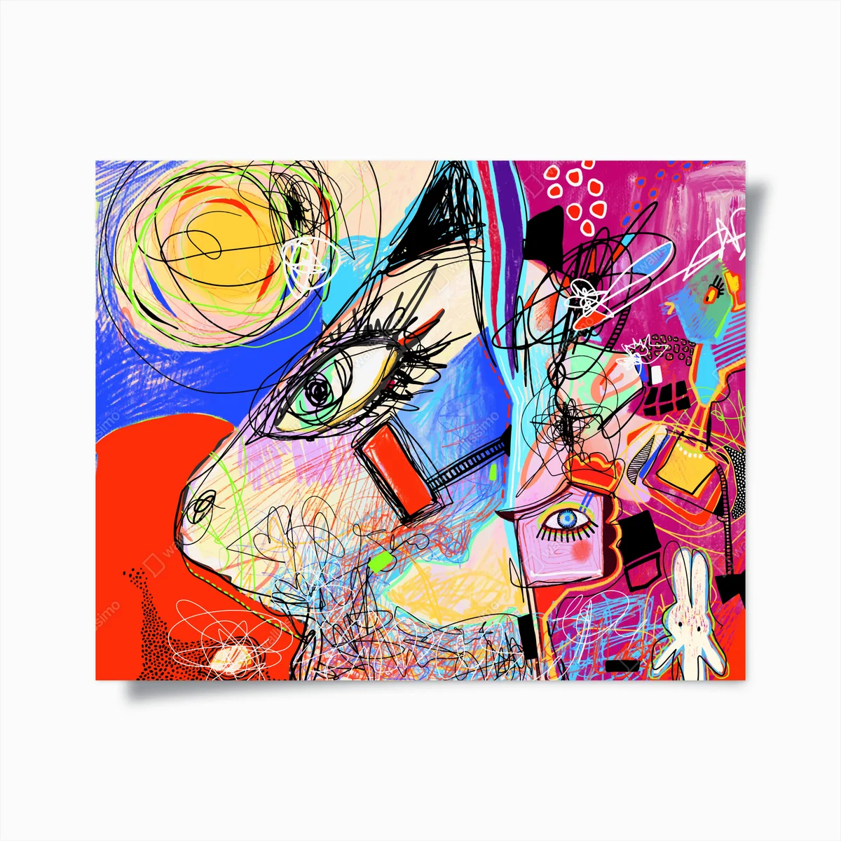 Poster lebendige abstraktion mit katze und hase • Poster bei Wallnifity® Poster lebendige abstraktion mit katze und hase • Poster bei Wallnifity®