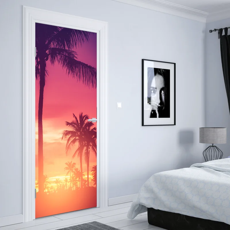 Türaufkleber tropischer sonnenuntergang mit palmen Türaufkleber tropischer sonnenuntergang mit palmen