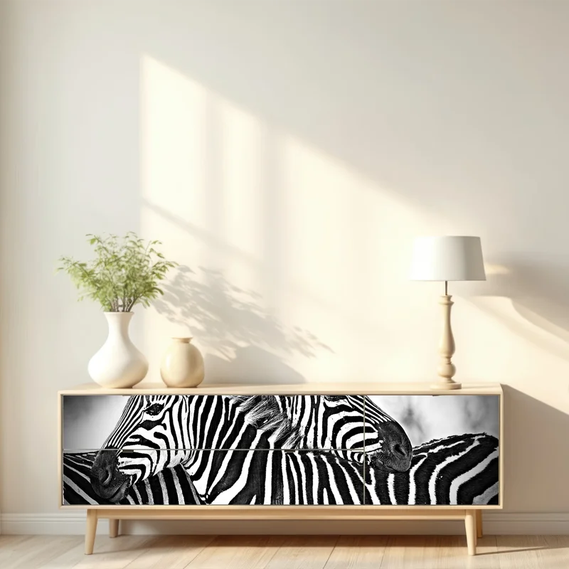 Repositionierbarer Aufkleber intimes zebra-porträt in schwarzweiß