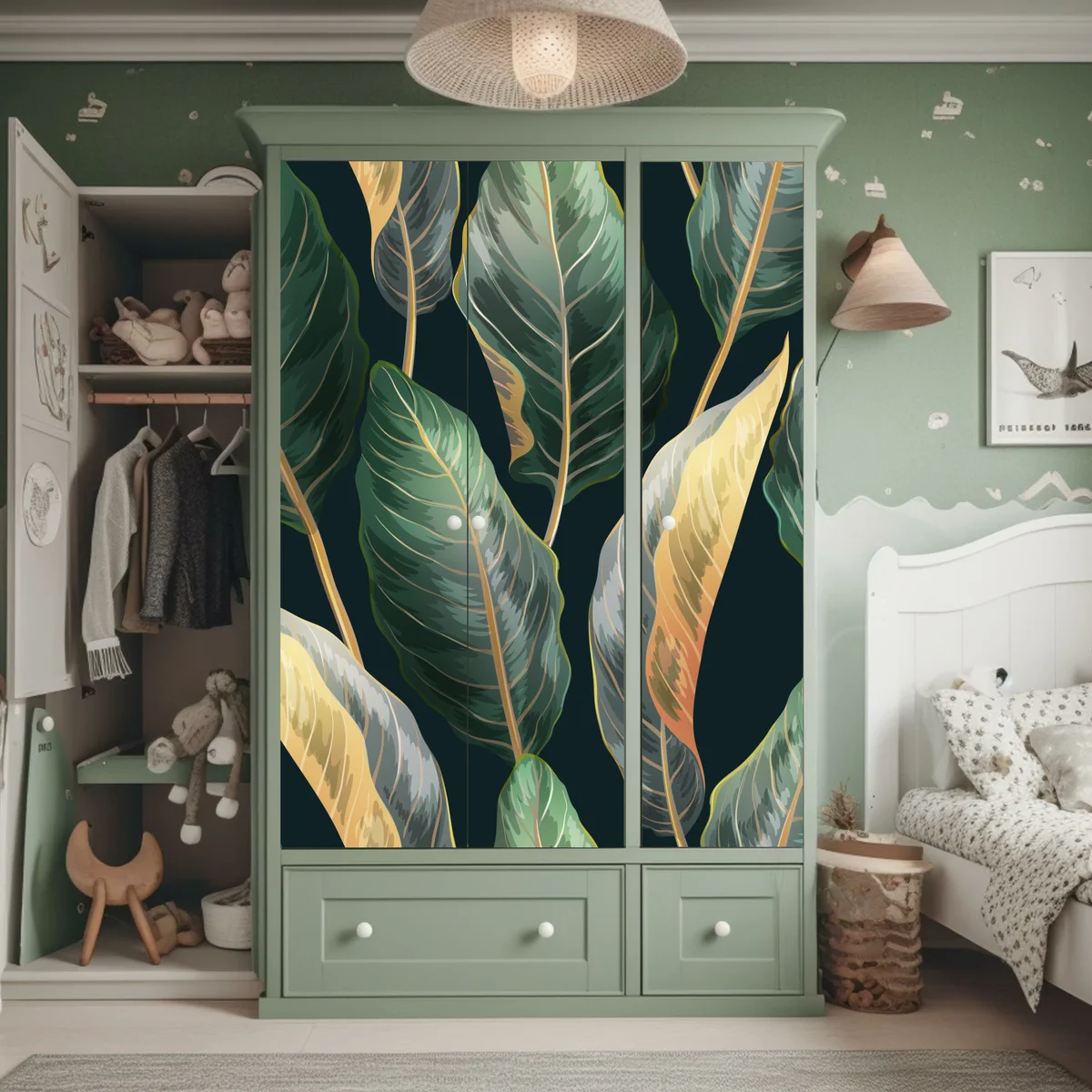 Schrankaufkleber vintage tropisches blättermuster Schrankaufkleber vintage tropisches blättermuster