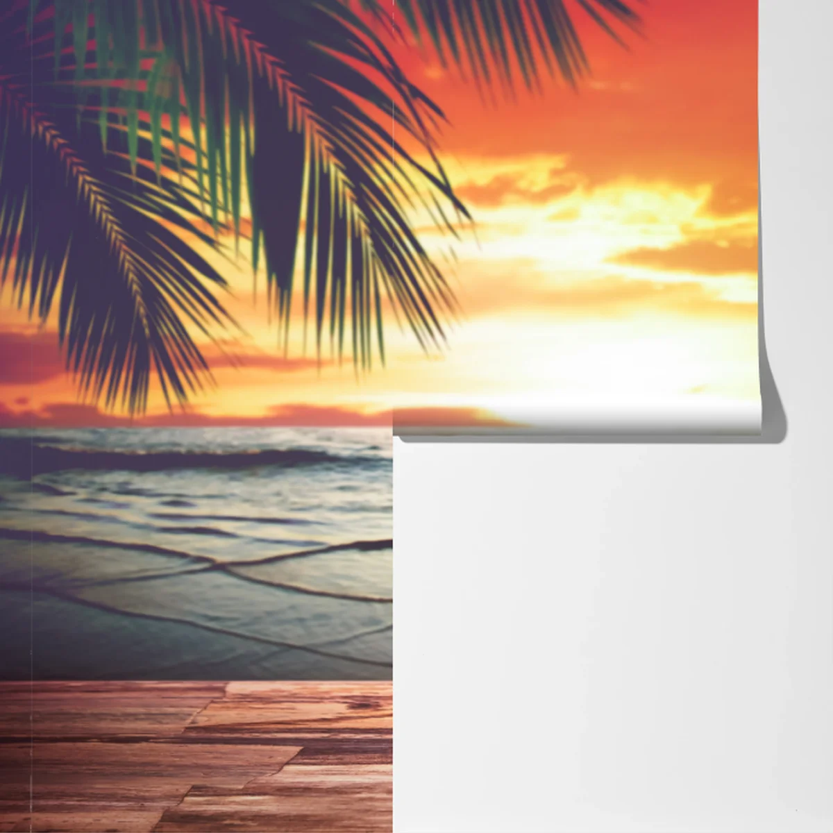 Fototapete tropischer kokos-ananas-cocktail am strand bei sonnenuntergang Fototapete tropischer kokos-ananas-cocktail am strand bei sonnenuntergang