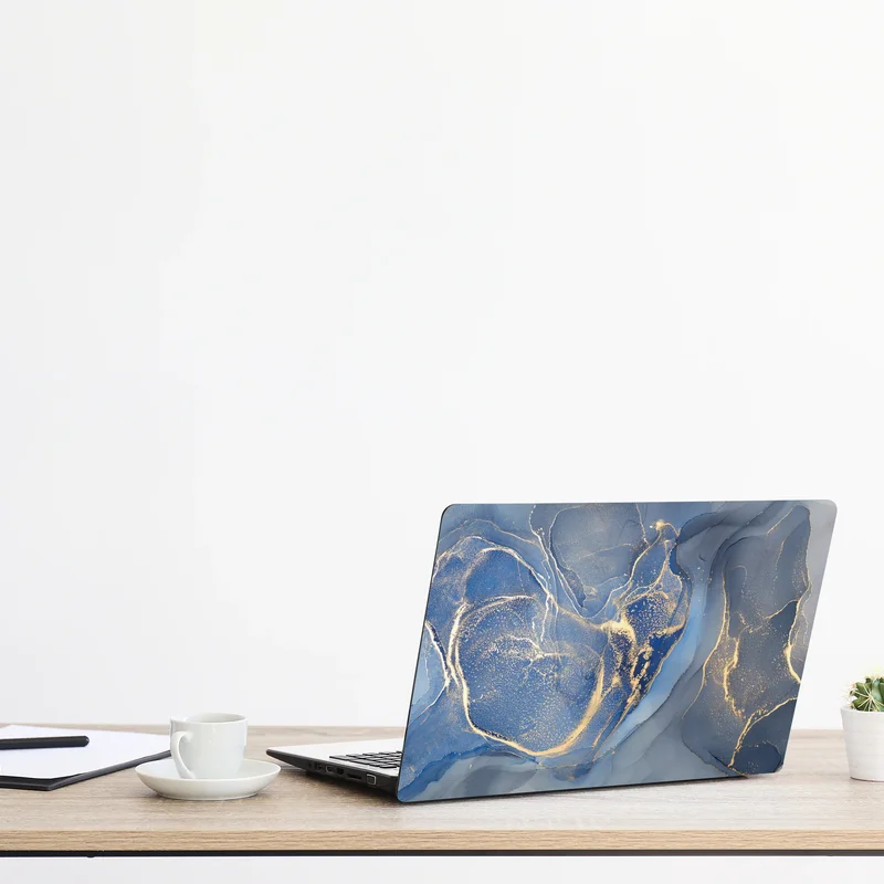 Laptop-Aufkleber ozeanblauer marmor mit goldenen adern