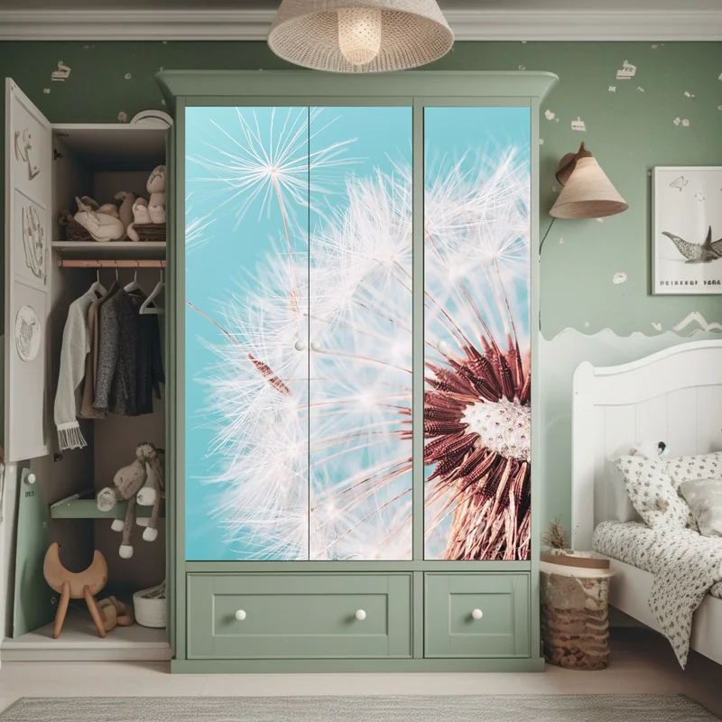 Schrankaufkleber zarter löwenzahn vor türkisfarbenem hintergrund