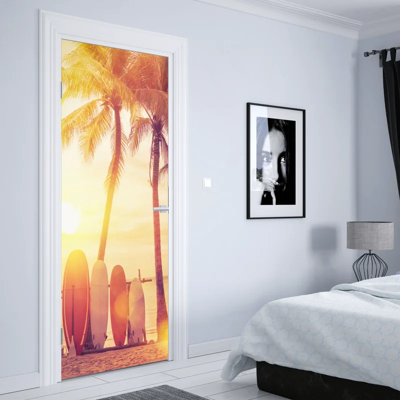 Türaufkleber tropischer sonnenuntergang mit surfboards Türaufkleber tropischer sonnenuntergang mit surfboards