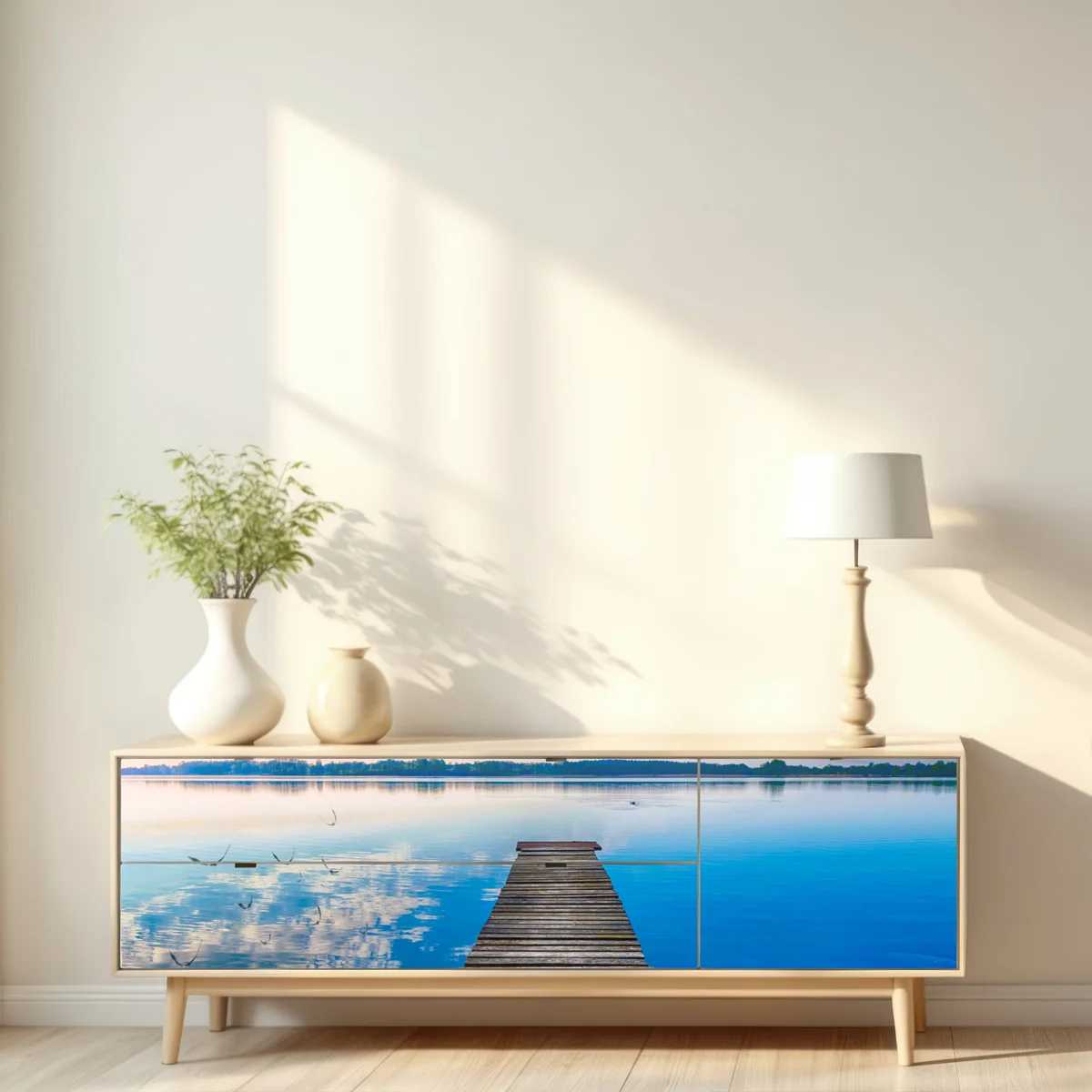 Repositionierbarer Aufkleber ruhiger steg am See Selment Wielki, Masuren Repositionierbarer Aufkleber ruhiger steg am See Selment Wielki, Masuren