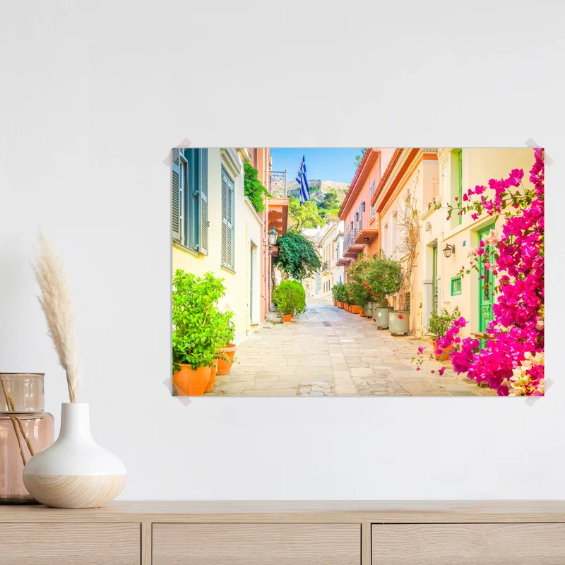 Poster sonnige griechische gasse mit bougainvillea Poster sonnige griechische gasse mit bougainvillea