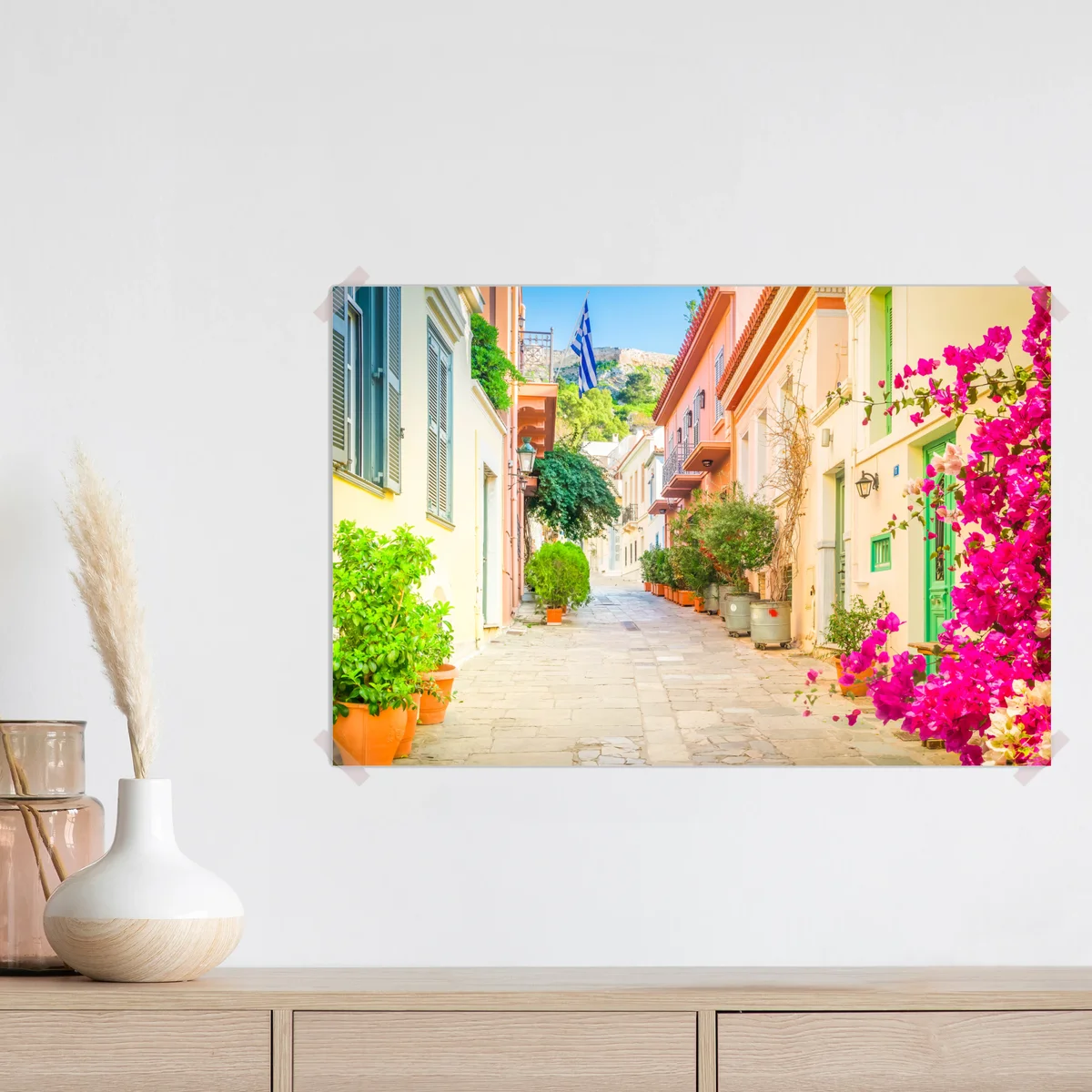 Poster sonnige griechische gasse mit bougainvillea Poster sonnige griechische gasse mit bougainvillea