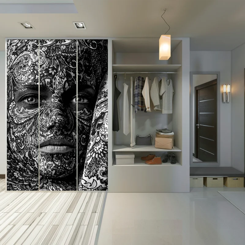 Schrankaufkleber ornamentales porträt mit floralen mustern