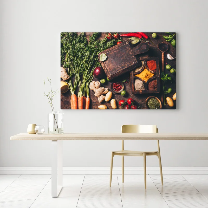 Leinwandbild rustikales stillleben mit gewürzen und gemüse Leinwandbild rustikales stillleben mit gewürzen und gemüse