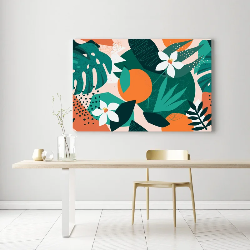 Leinwandbild tropische blätter und zitrus illustration Leinwandbild tropische blätter und zitrus illustration