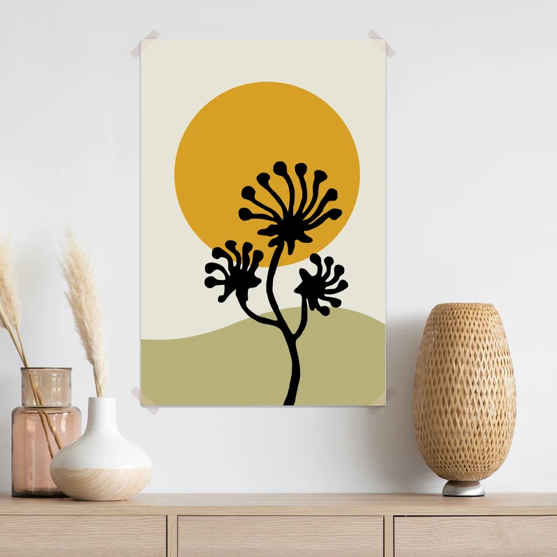 Poster minimalistische botanische silhouette mit sonne Poster minimalistische botanische silhouette mit sonne