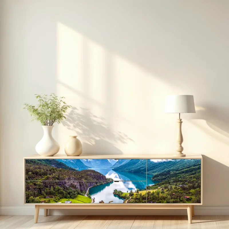 Repositionierbarer Aufkleber Norwegen fjord aus der luft