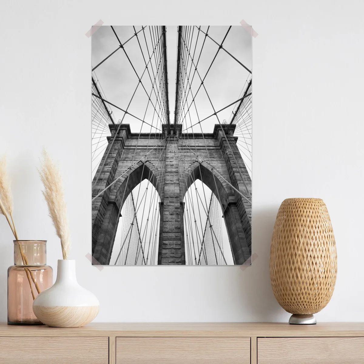 Poster perspektive der Brooklyn Bridge in monochrom Poster perspektive der Brooklyn Bridge in monochrom