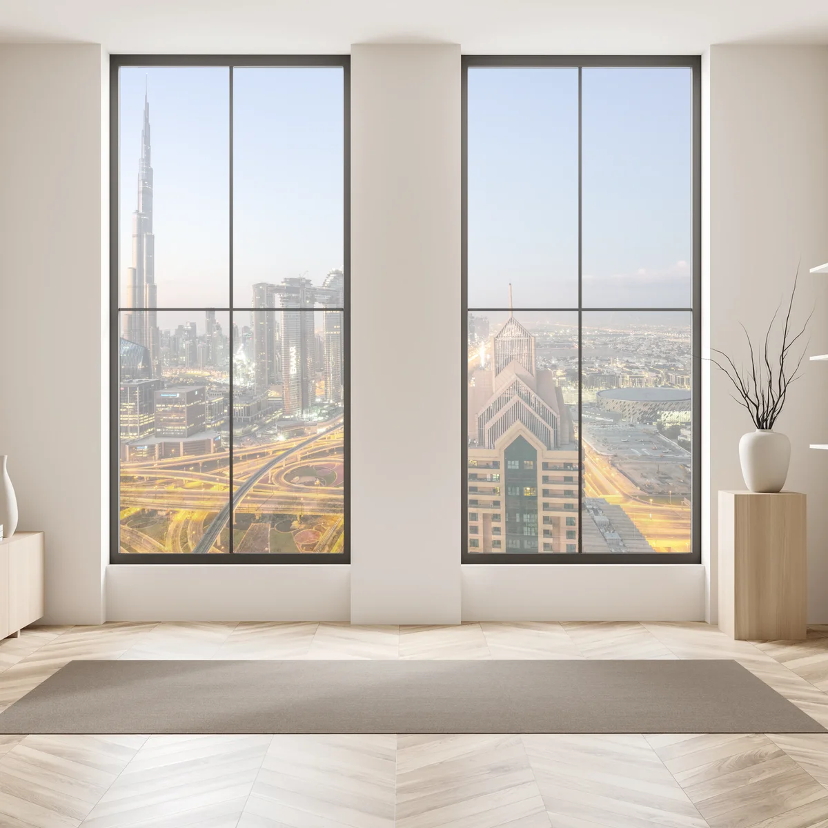 Fensteraufkleber skyline von Dubai bei dämmerung Fensteraufkleber skyline von Dubai bei dämmerung