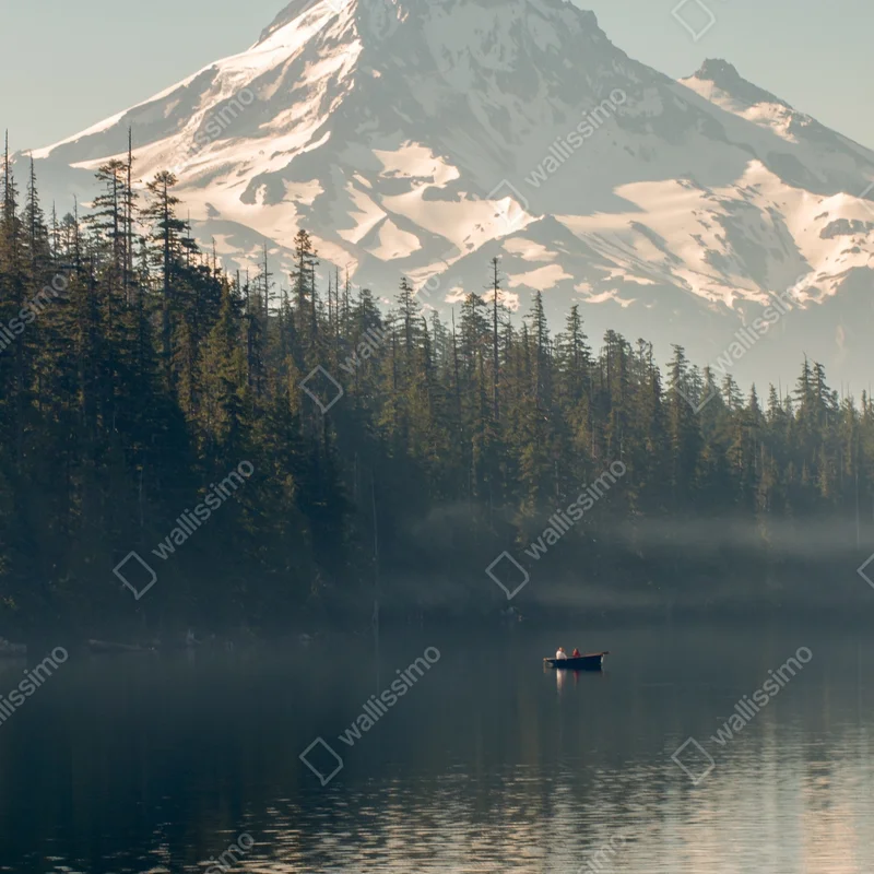 Repositionierbarer Aufkleber schneebedeckter berg über ruhigem see Repositionierbarer Aufkleber schneebedeckter berg über ruhigem see
