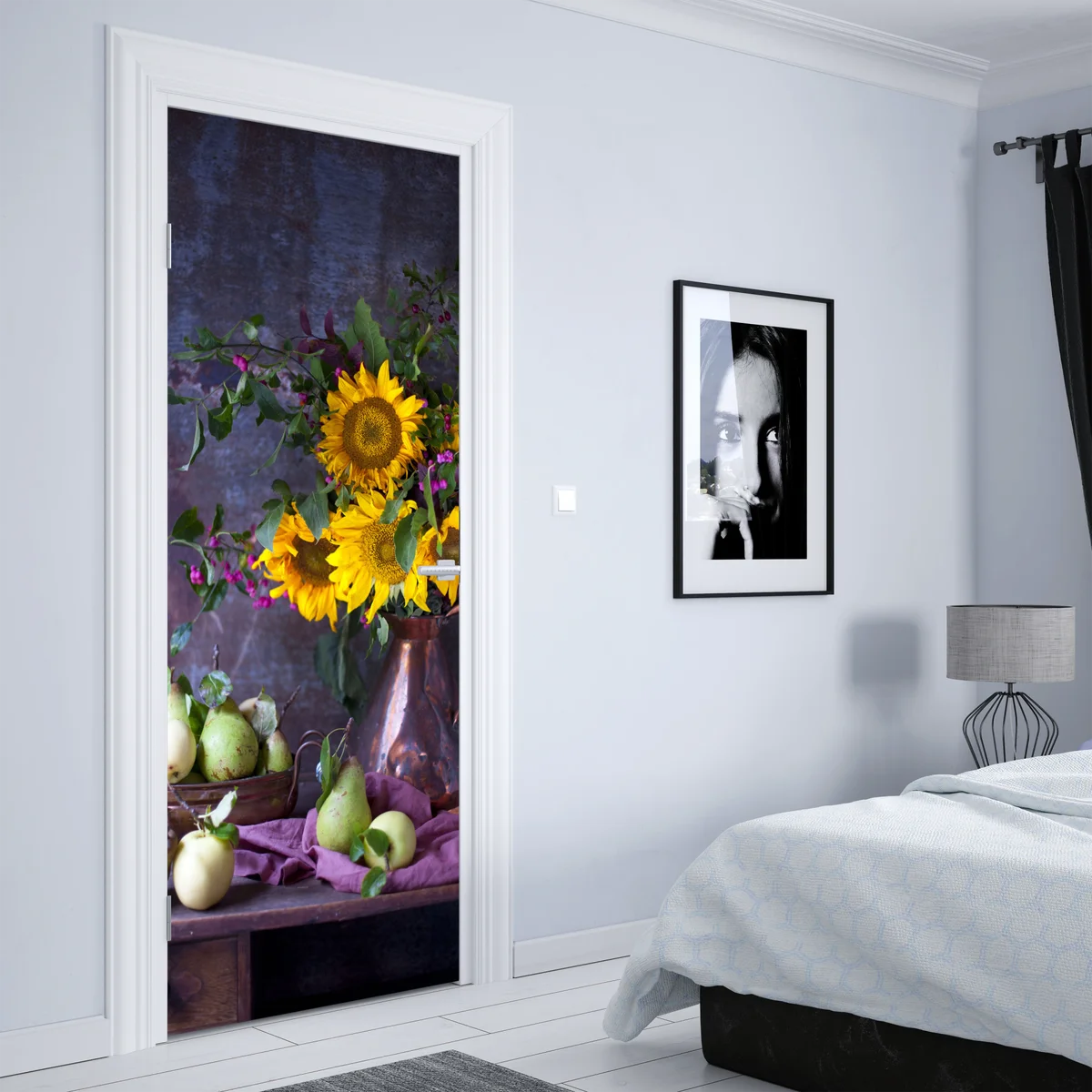 Türaufkleber sonnenblumen und birnen stilleben Türaufkleber sonnenblumen und birnen stilleben