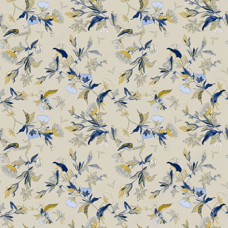 Poster zarter blauer blumenornament auf cremefarbenem hintergrund • Poster bei Wallnifity® Poster zarter blauer blumenornament auf cremefarbenem hintergrund • Poster bei Wallnifity®