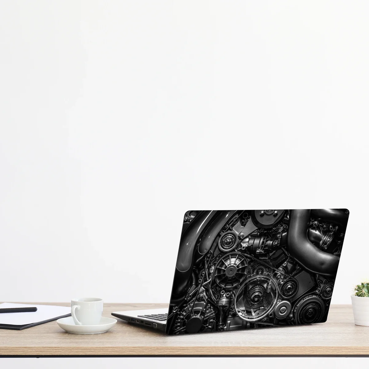 Laptop-Aufkleber präzise motor-nahaufnahme im industrial-stil Laptop-Aufkleber präzise motor-nahaufnahme im industrial-stil