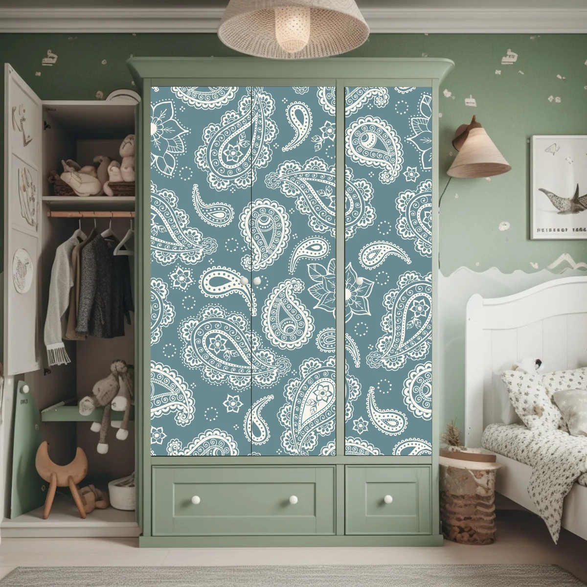 Schrankaufkleber türkis paisley muster mit blumendetails Schrankaufkleber türkis paisley muster mit blumendetails