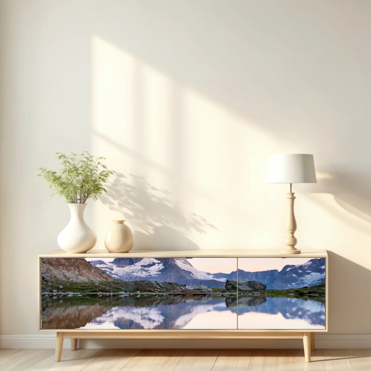 Repositionierbarer Aufkleber Matterhorn bei sonnenaufgang über dem alpensee Repositionierbarer Aufkleber Matterhorn bei sonnenaufgang über dem alpensee